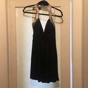 BCBG halter mini dress with gold trims - XS